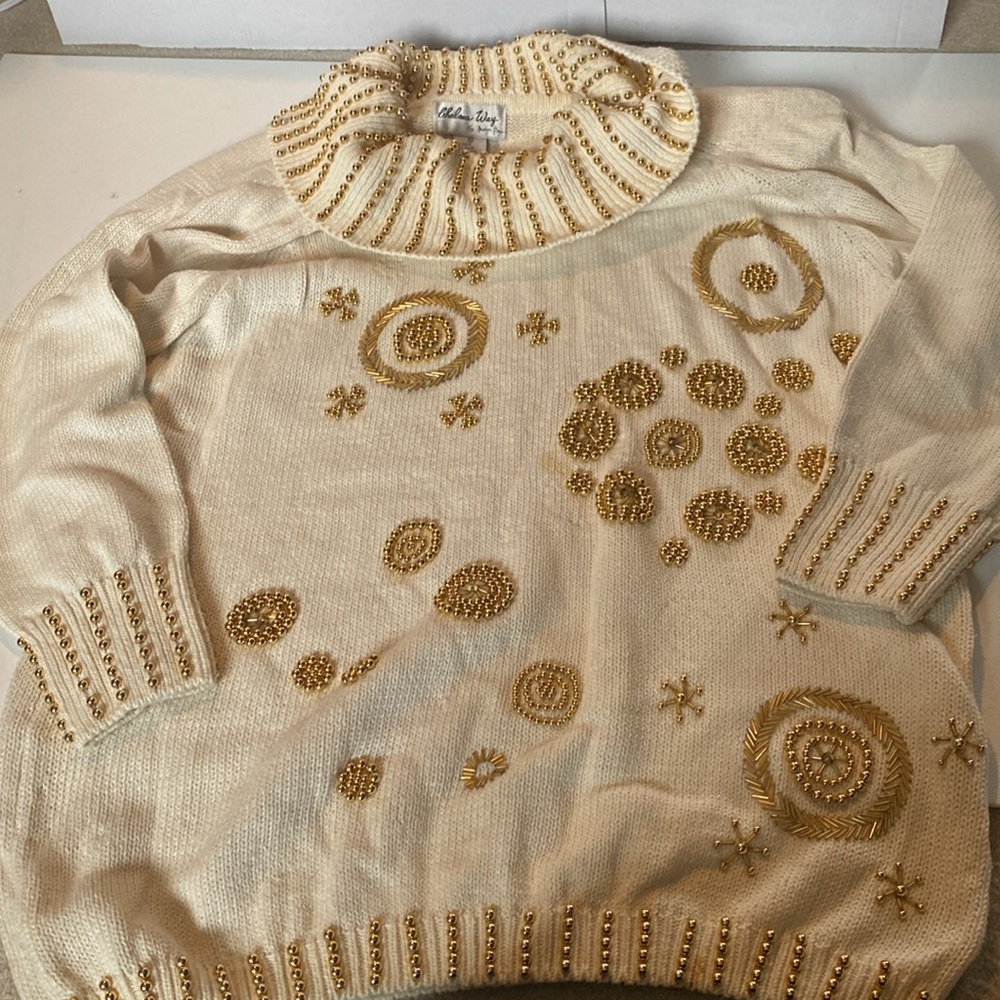Vintage 1990s Chelsea Way Ivory Embellished Sweater